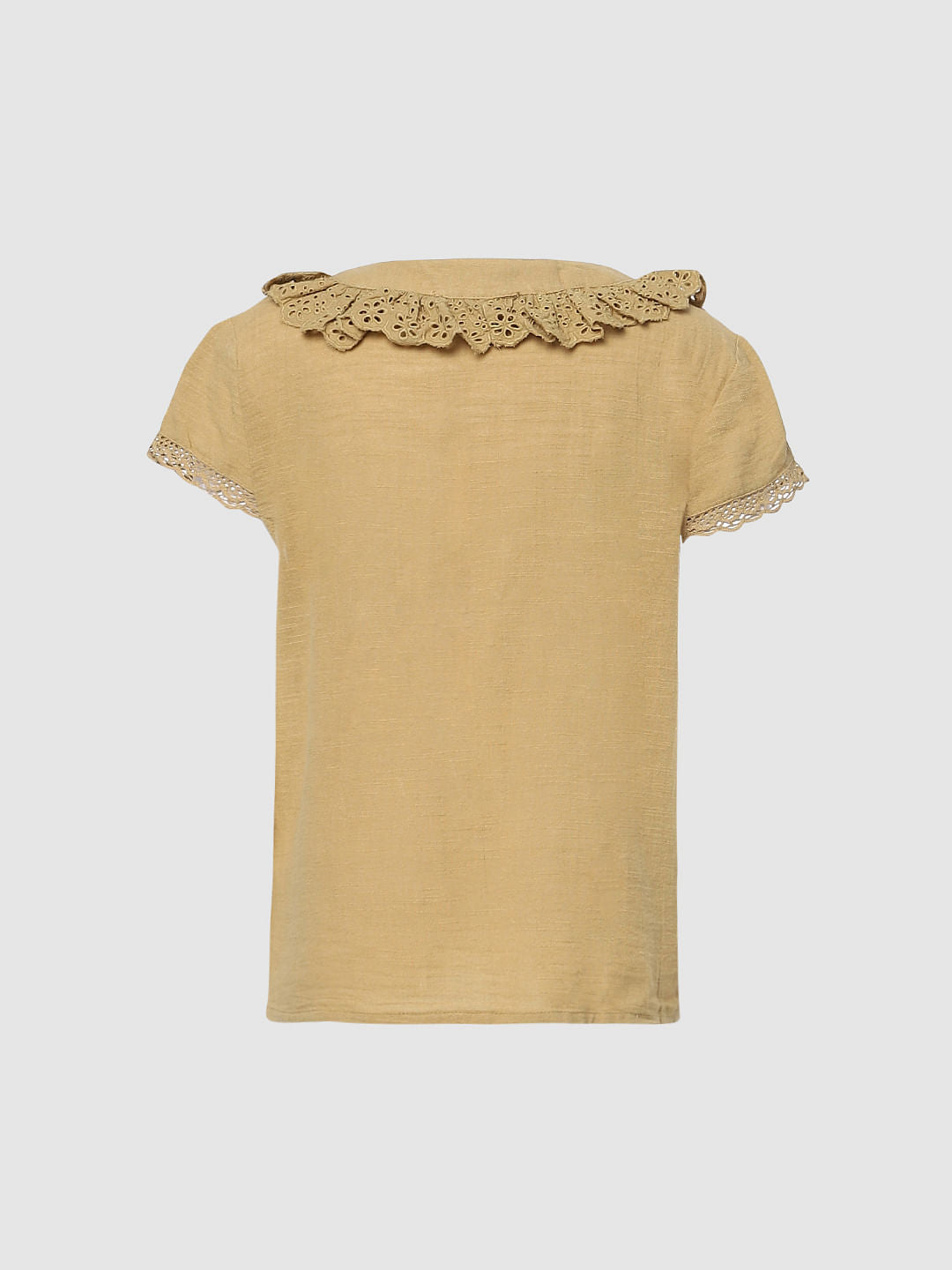 Girls Beige Lace Collar Top
