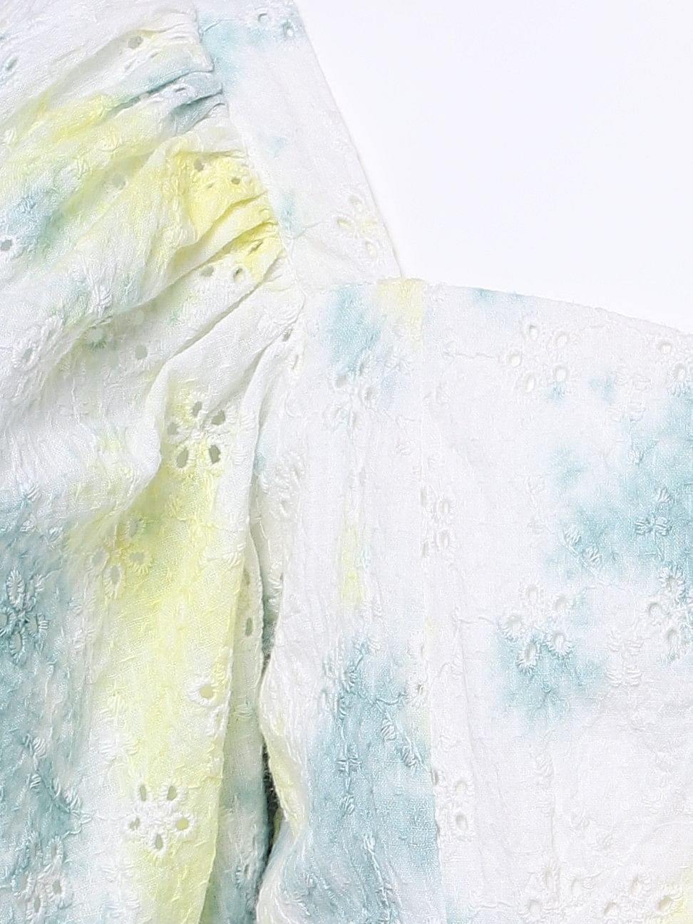 Girls White Schiffli Tie Dye Top