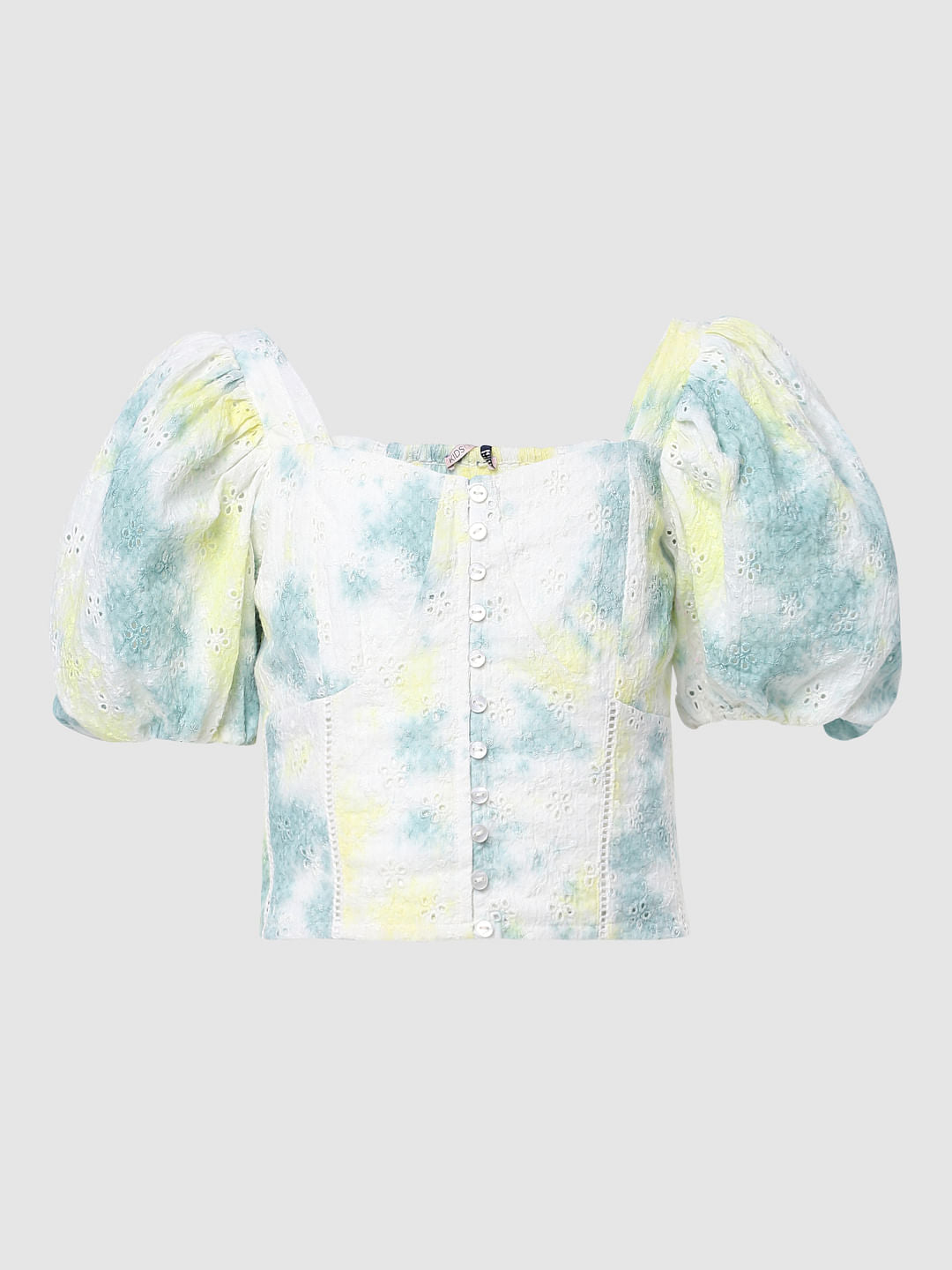 Girls White Schiffli Tie Dye Top