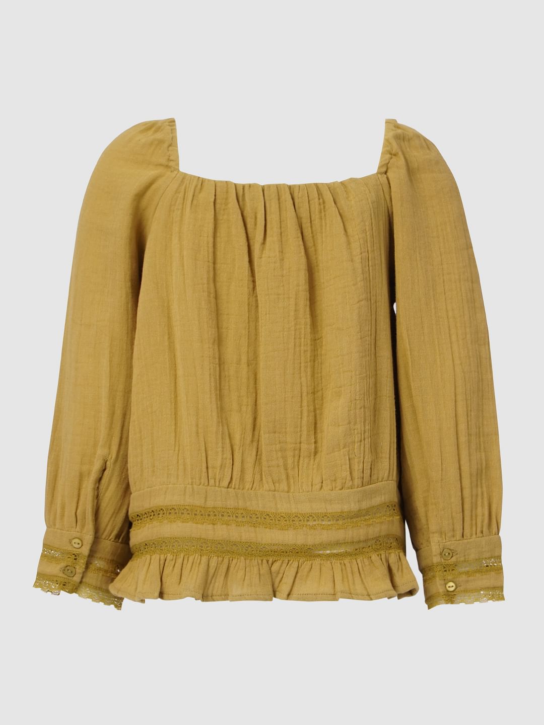 Girls Mustard Lace Top