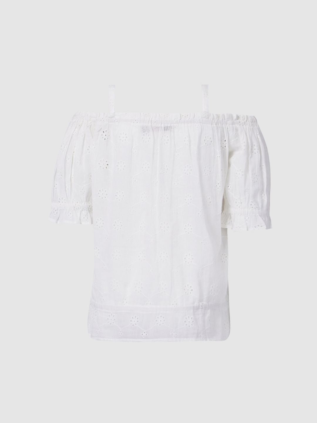 Girls White Embroidered Top