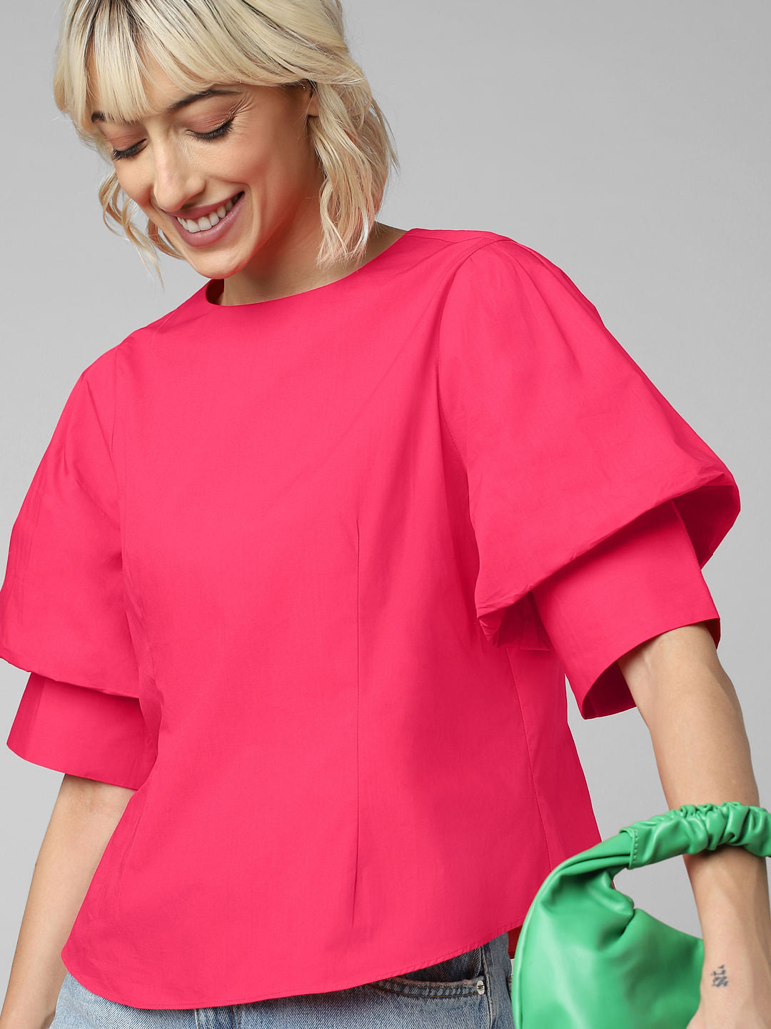 Magenta Buttoned Back Top