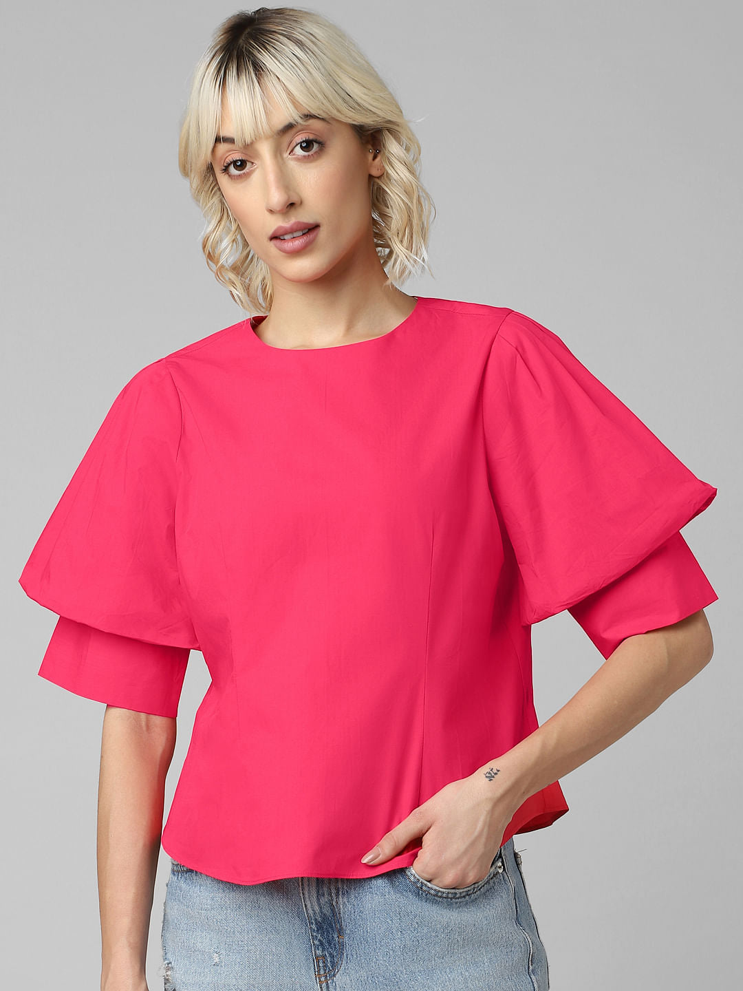 Magenta Buttoned Back Top