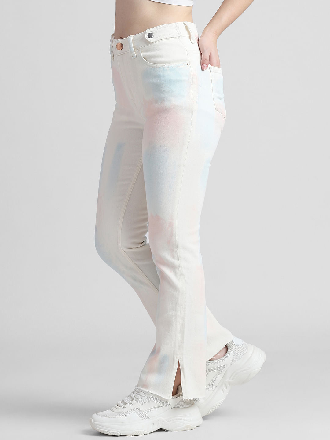 White High Rise Tie-Dye Straight Fit Jeans
