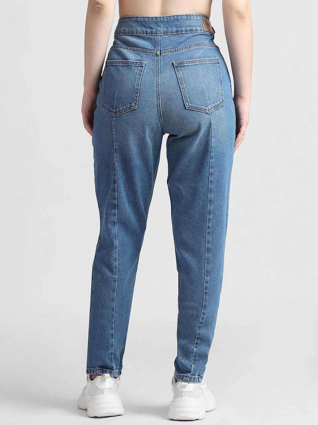 Blue High Rise Distressed Straight Fit Jeans