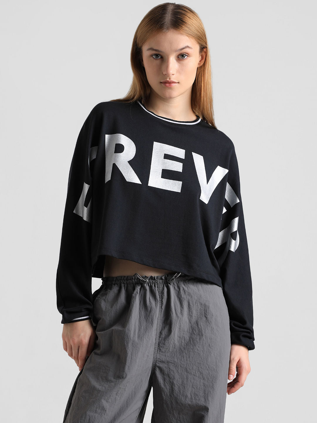 Black Printed Oversized Sweatshirt