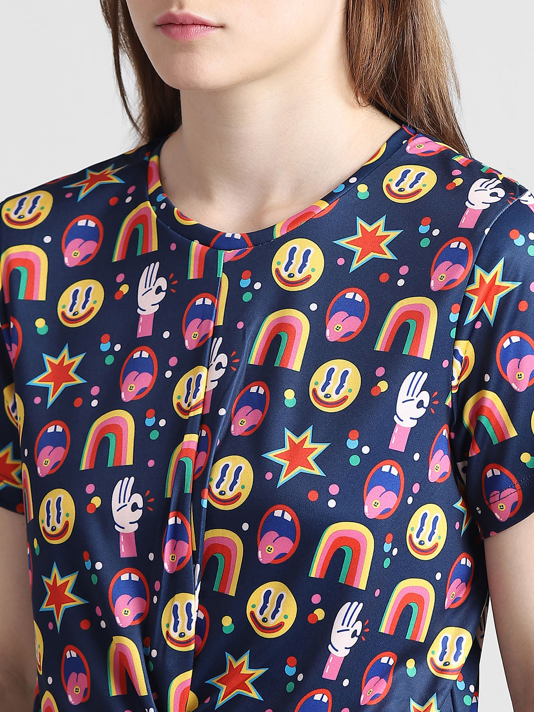 Navy Blue Knot Cropped T-Shirt