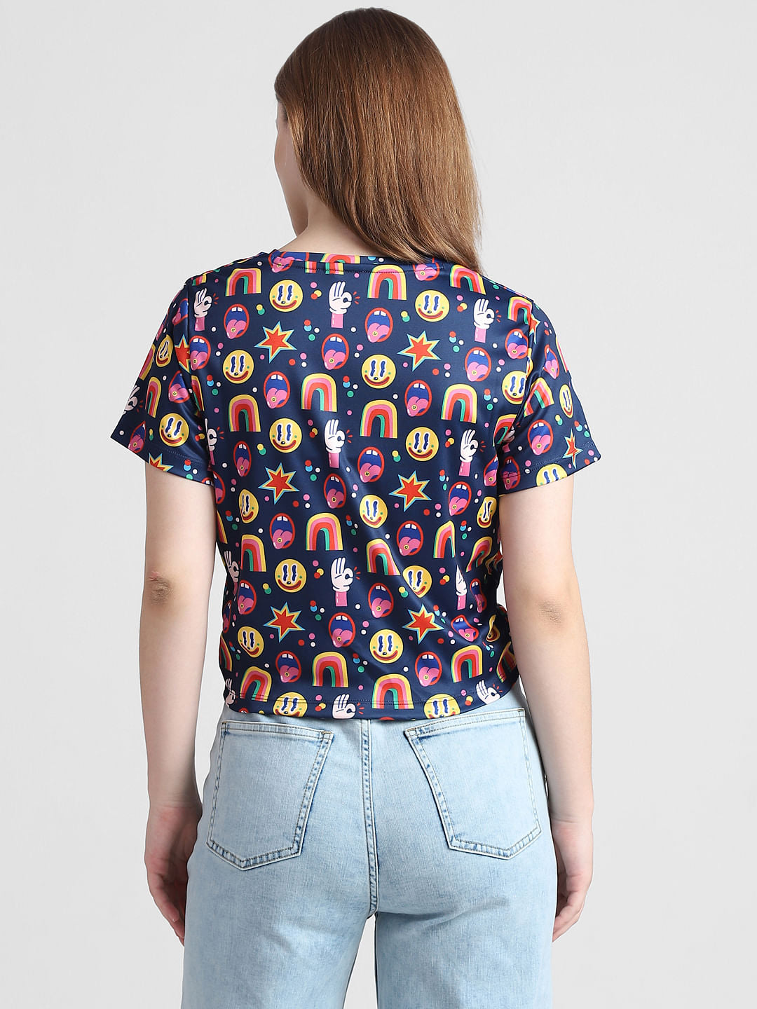 Navy Blue Knot Cropped T-Shirt