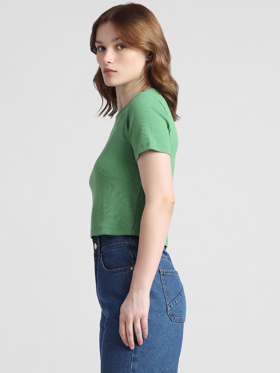 Green Cut-Out Ribbed T-Shirt