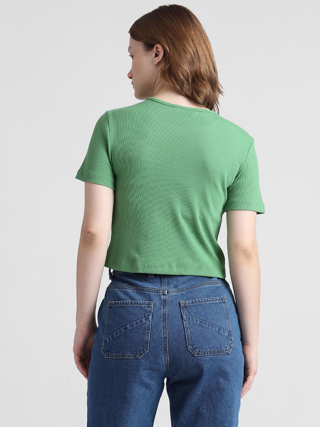 Green Cut-Out Ribbed T-Shirt
