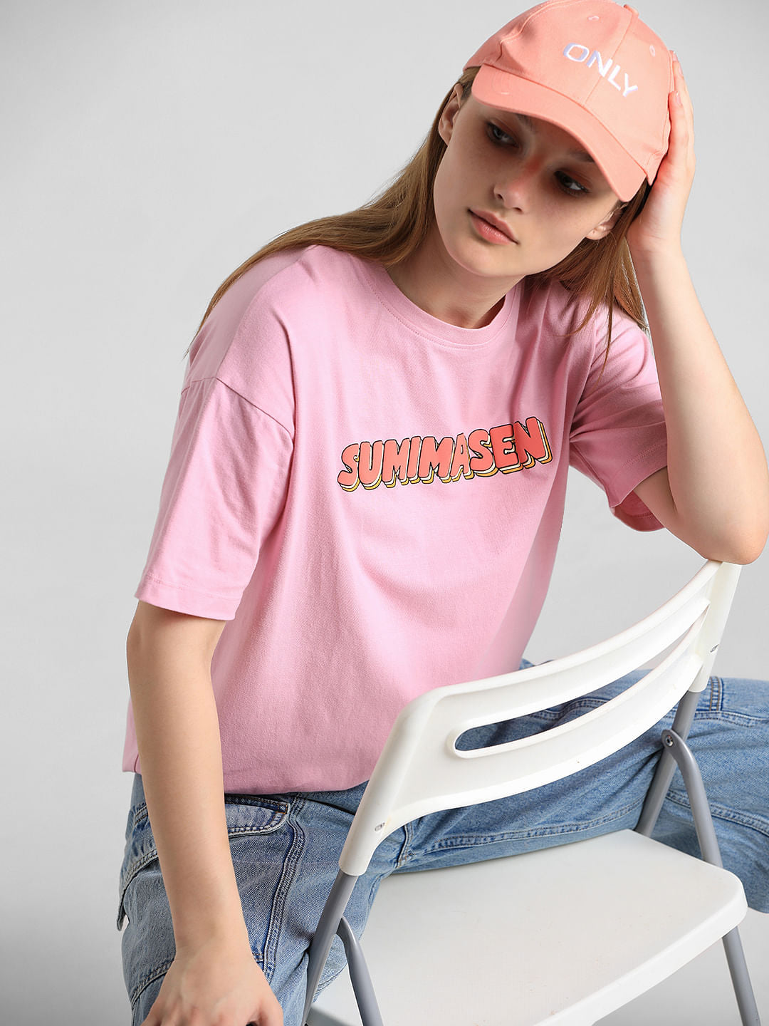 Pink Text Print Long T-Shirt