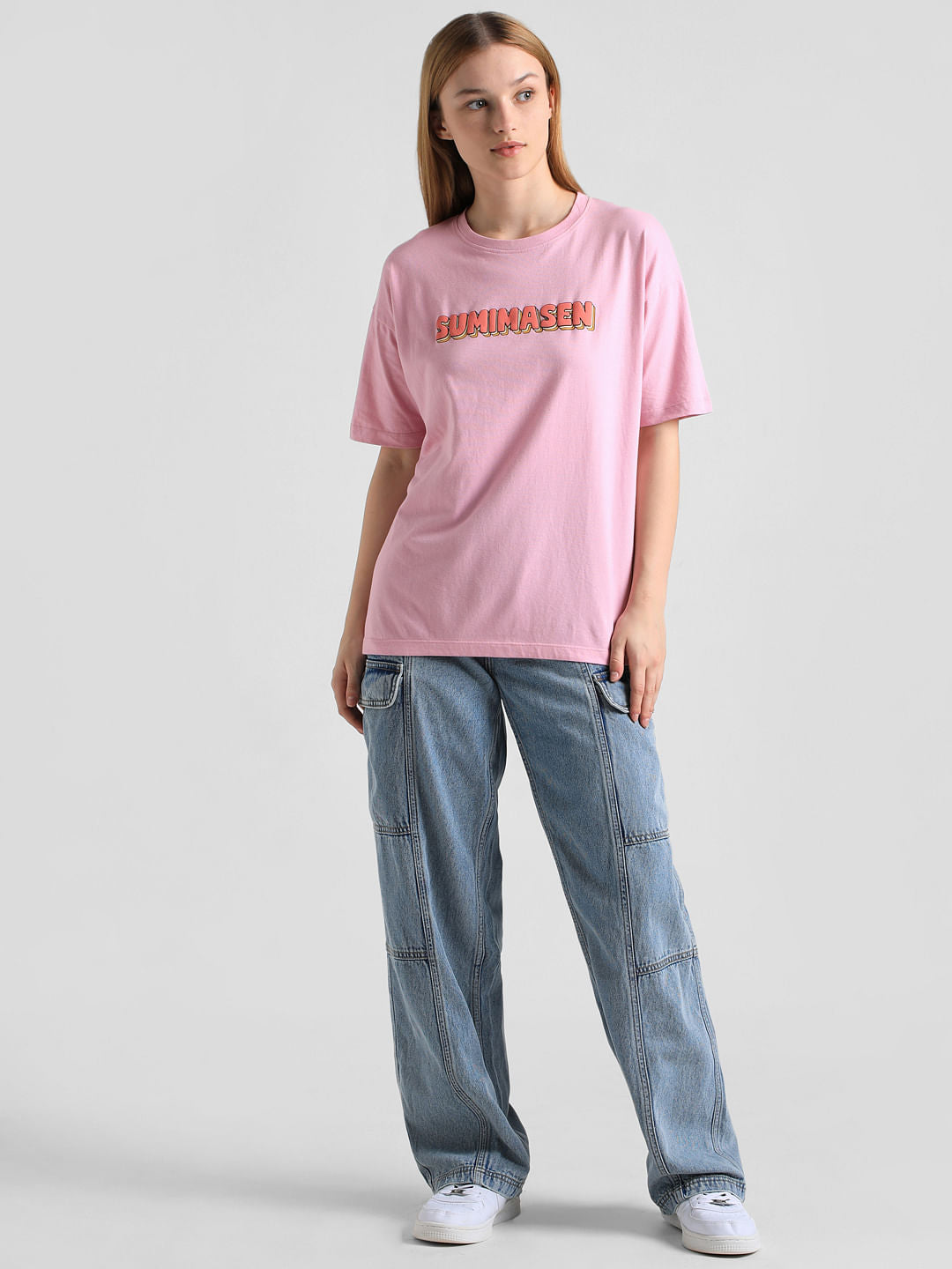 Pink Text Print Long T-Shirt