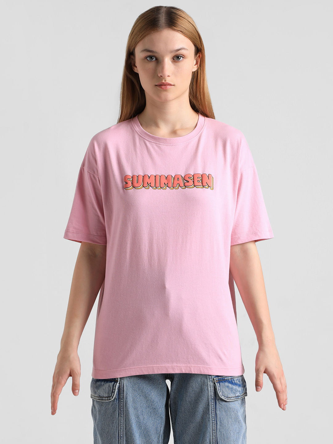 Pink Text Print Long T-Shirt
