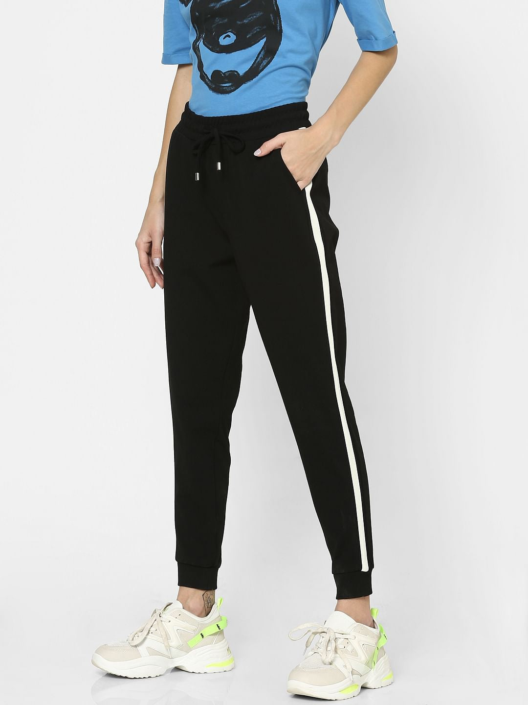 Black High Rise Tape Detail Sweatpants