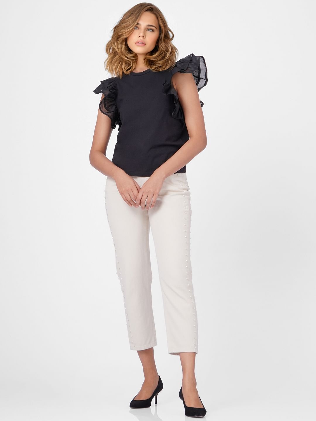 Black Ruffle Sleeves Top