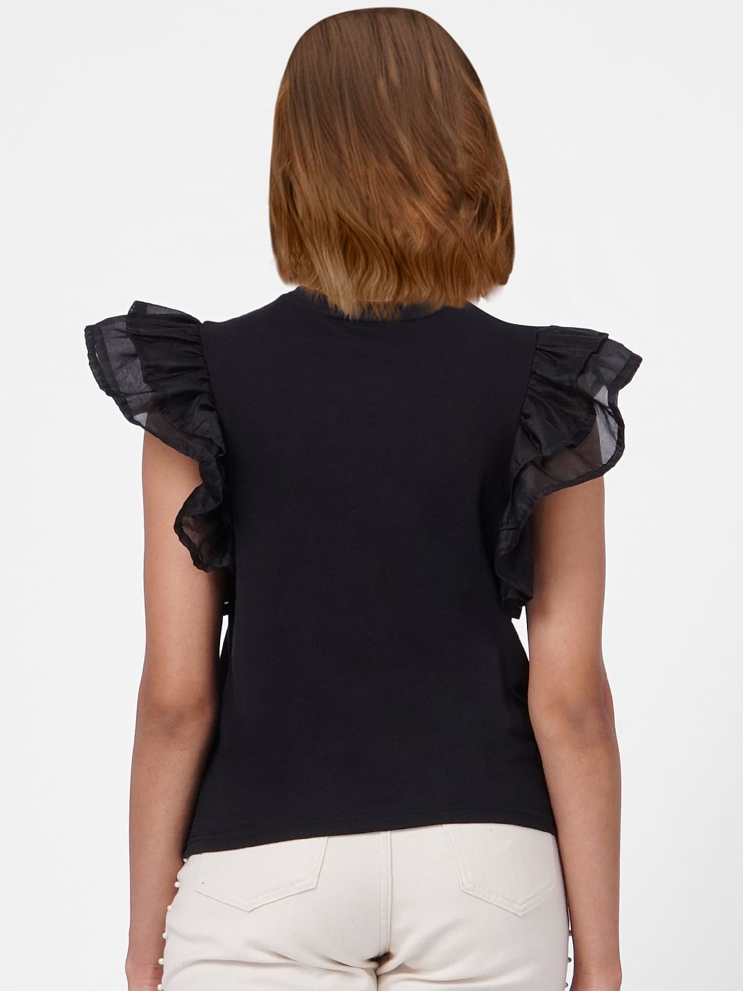 Black Ruffle Sleeves Top