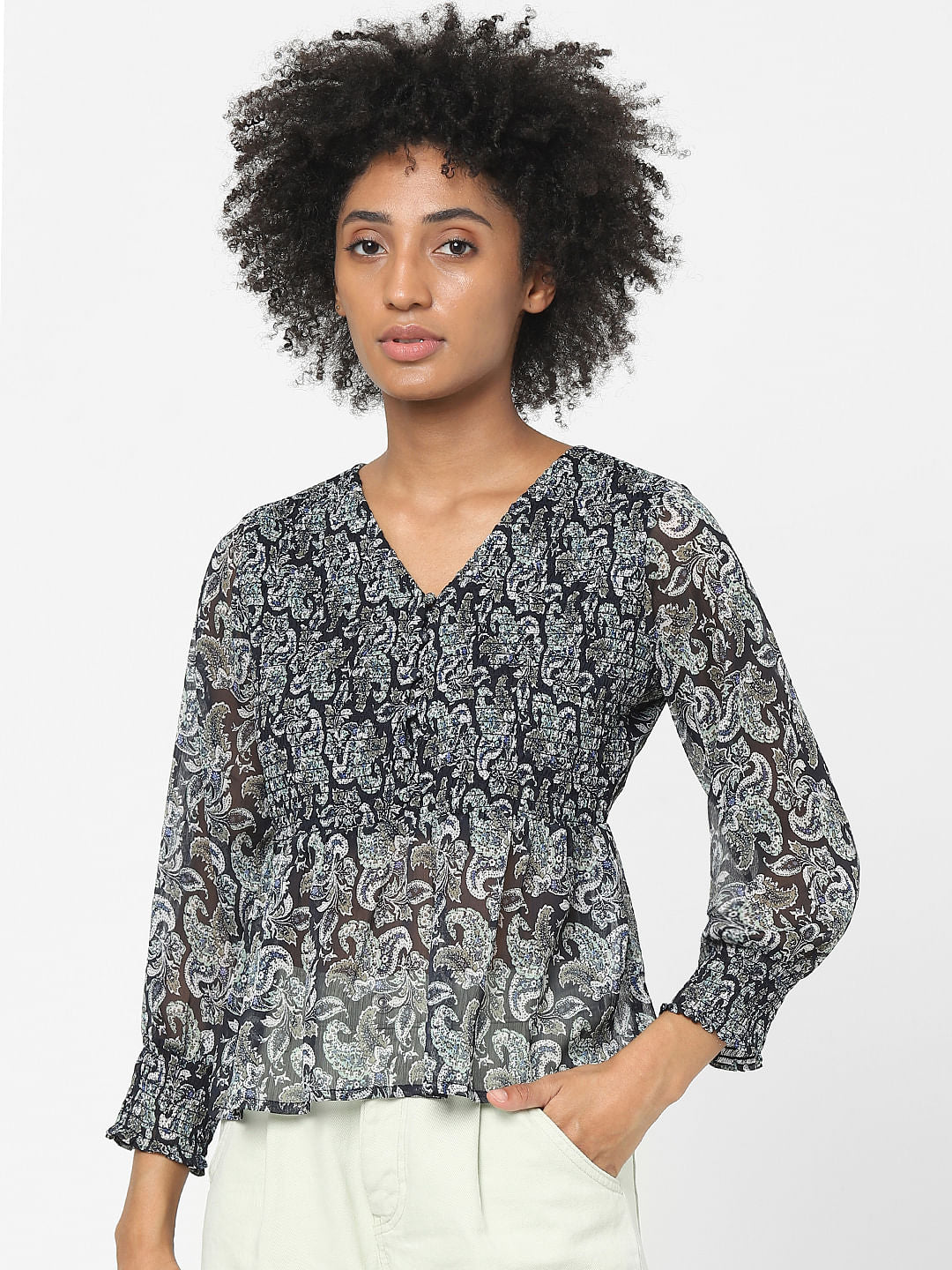 Black Floral Print Top