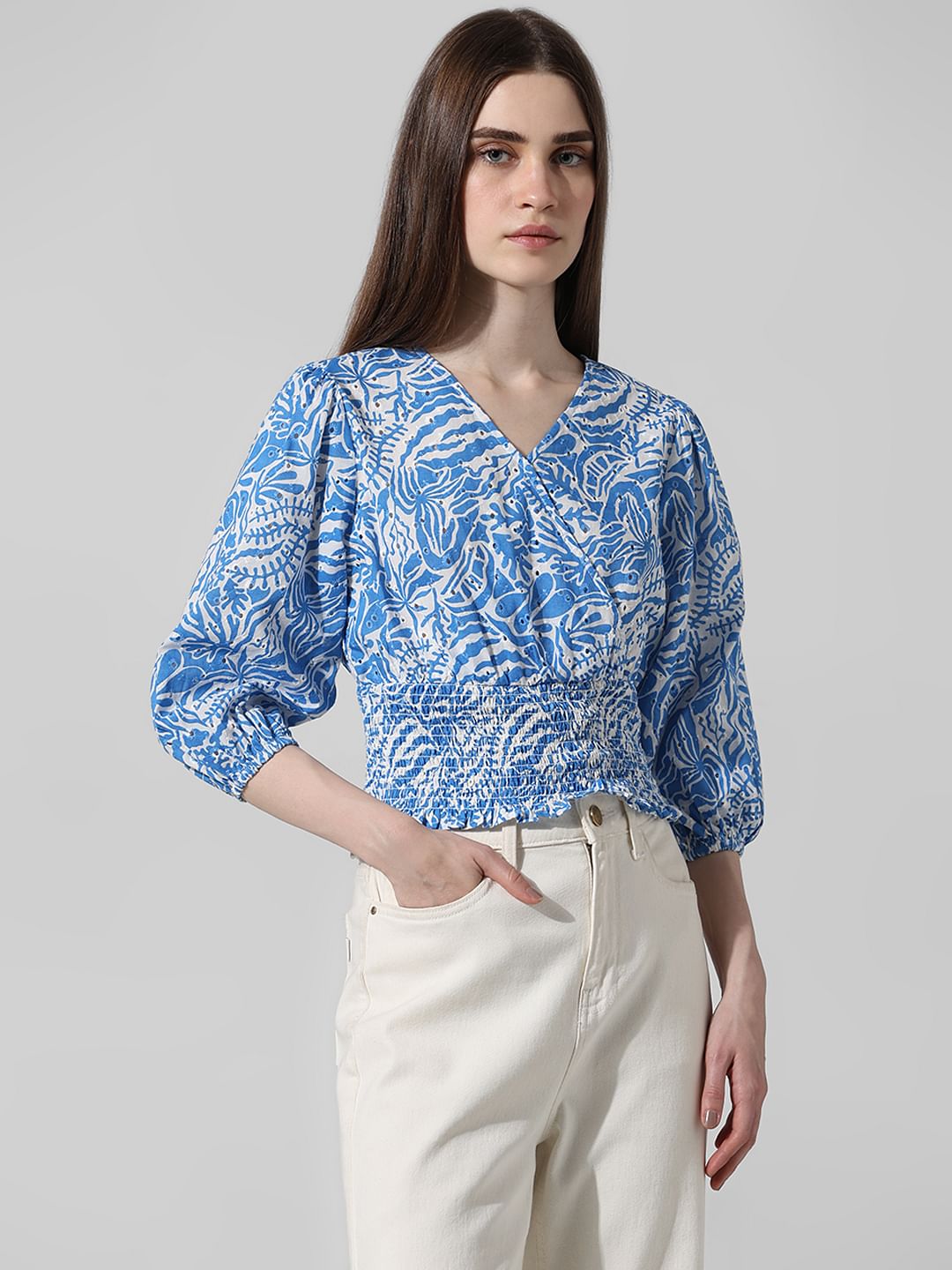 Blue Abstract Print Top