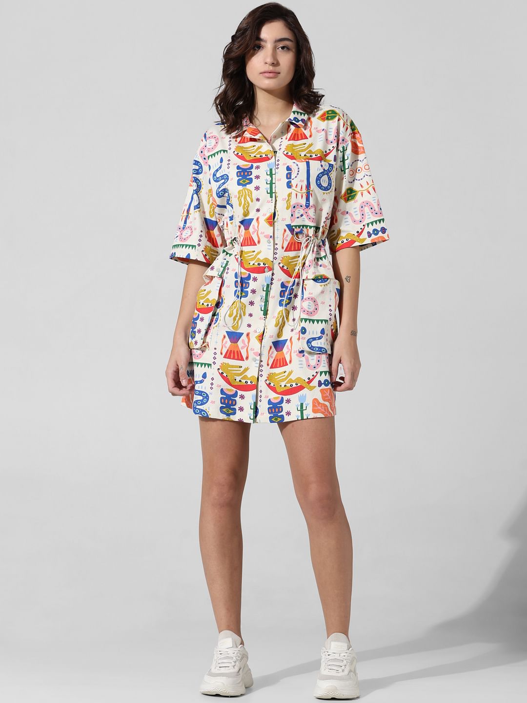 White Printed Shirt Dress