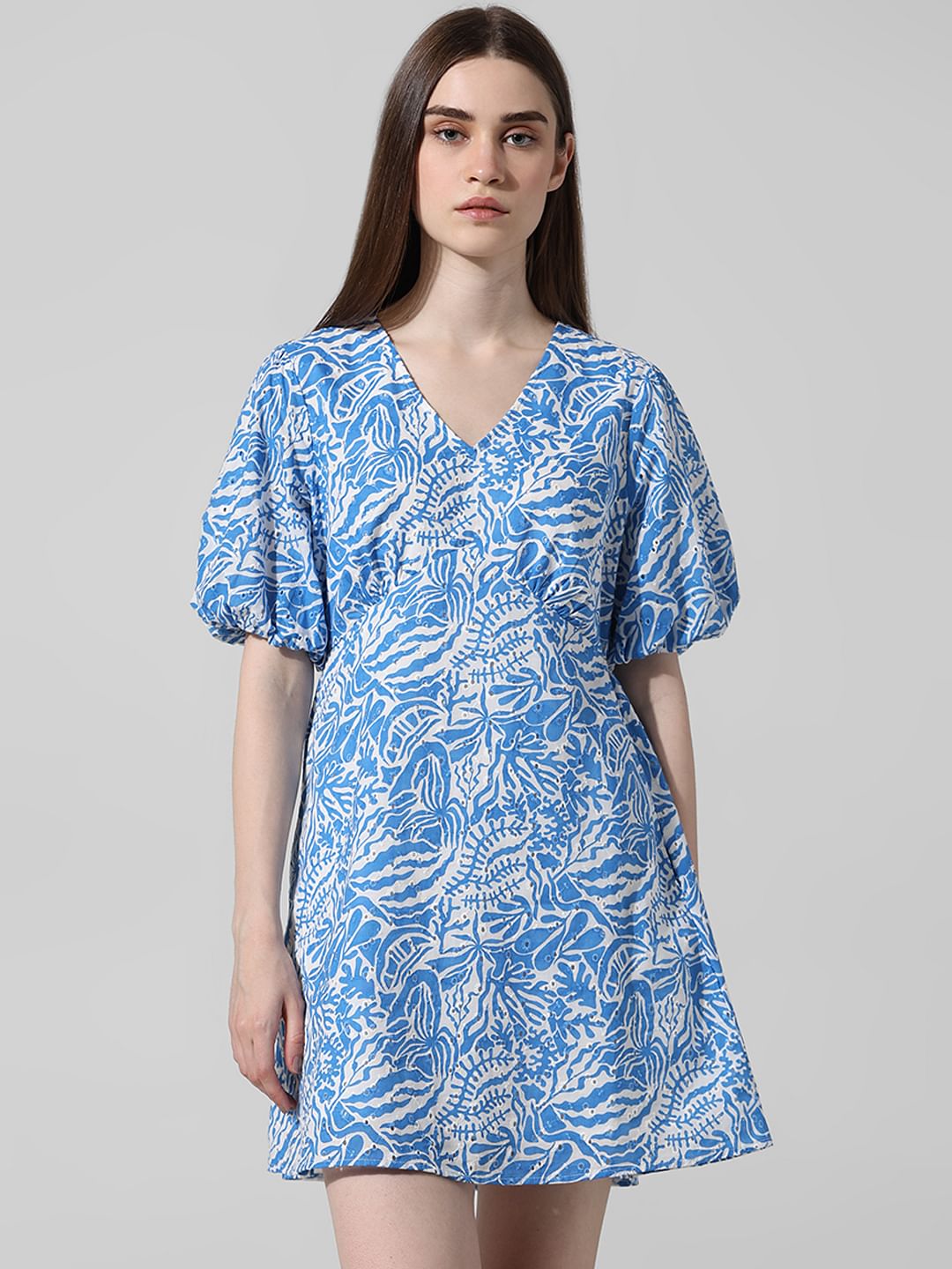 Blue Abstract Print Mini Dress