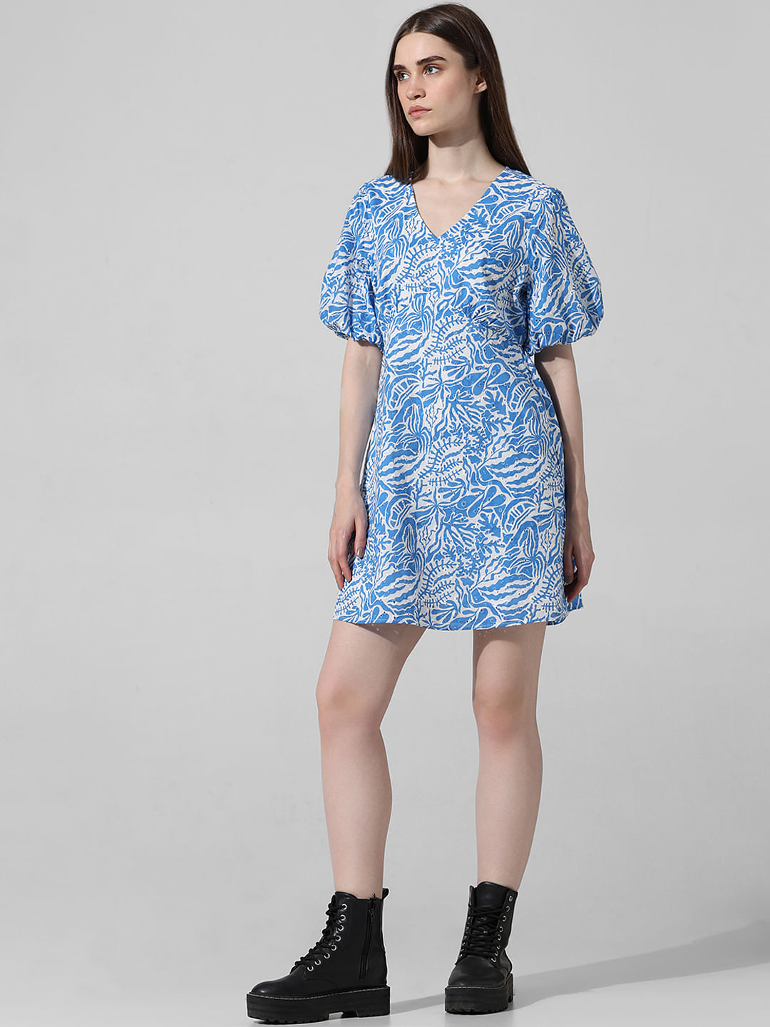 Blue Abstract Print Mini Dress