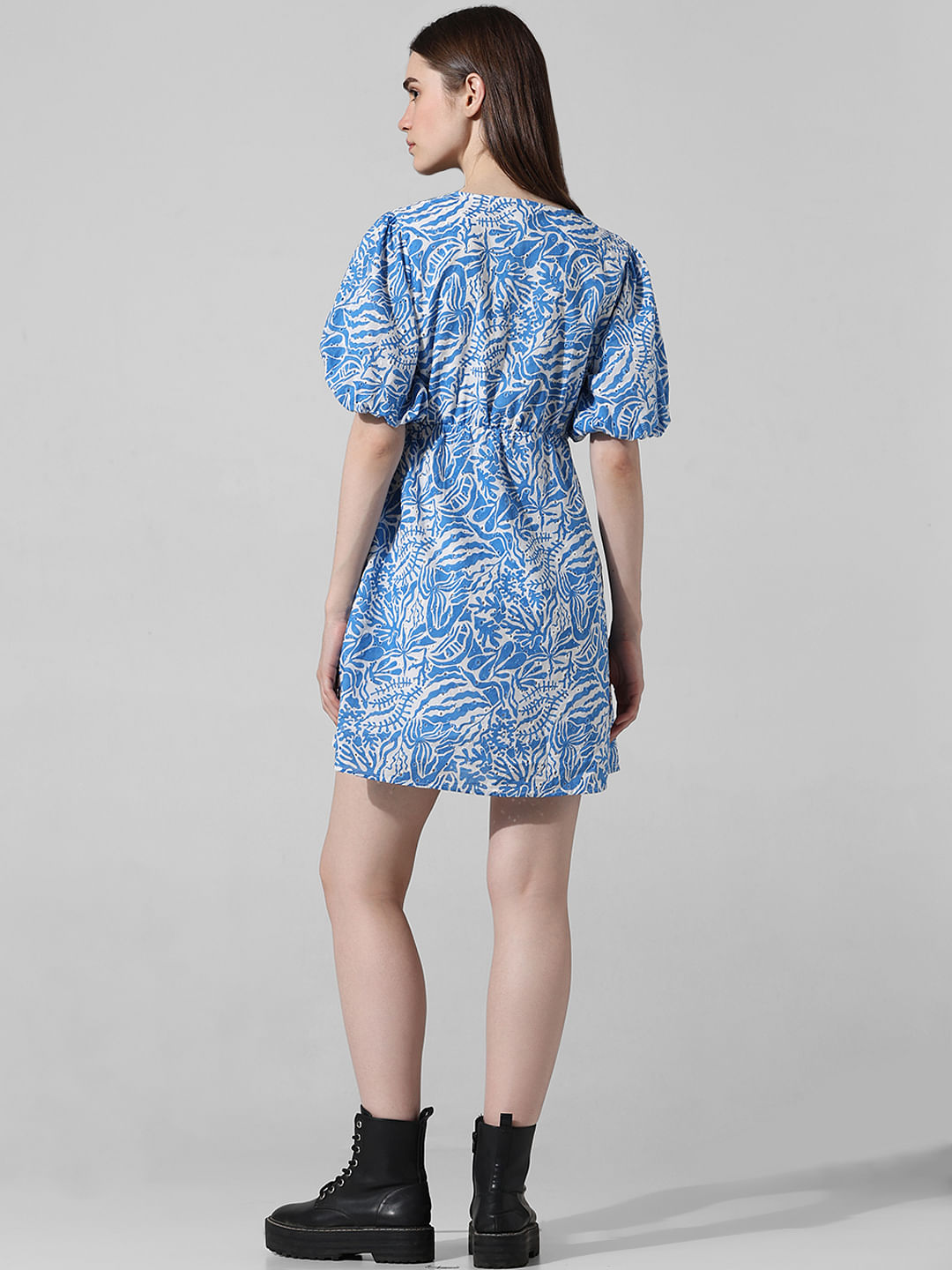 Blue Abstract Print Mini Dress