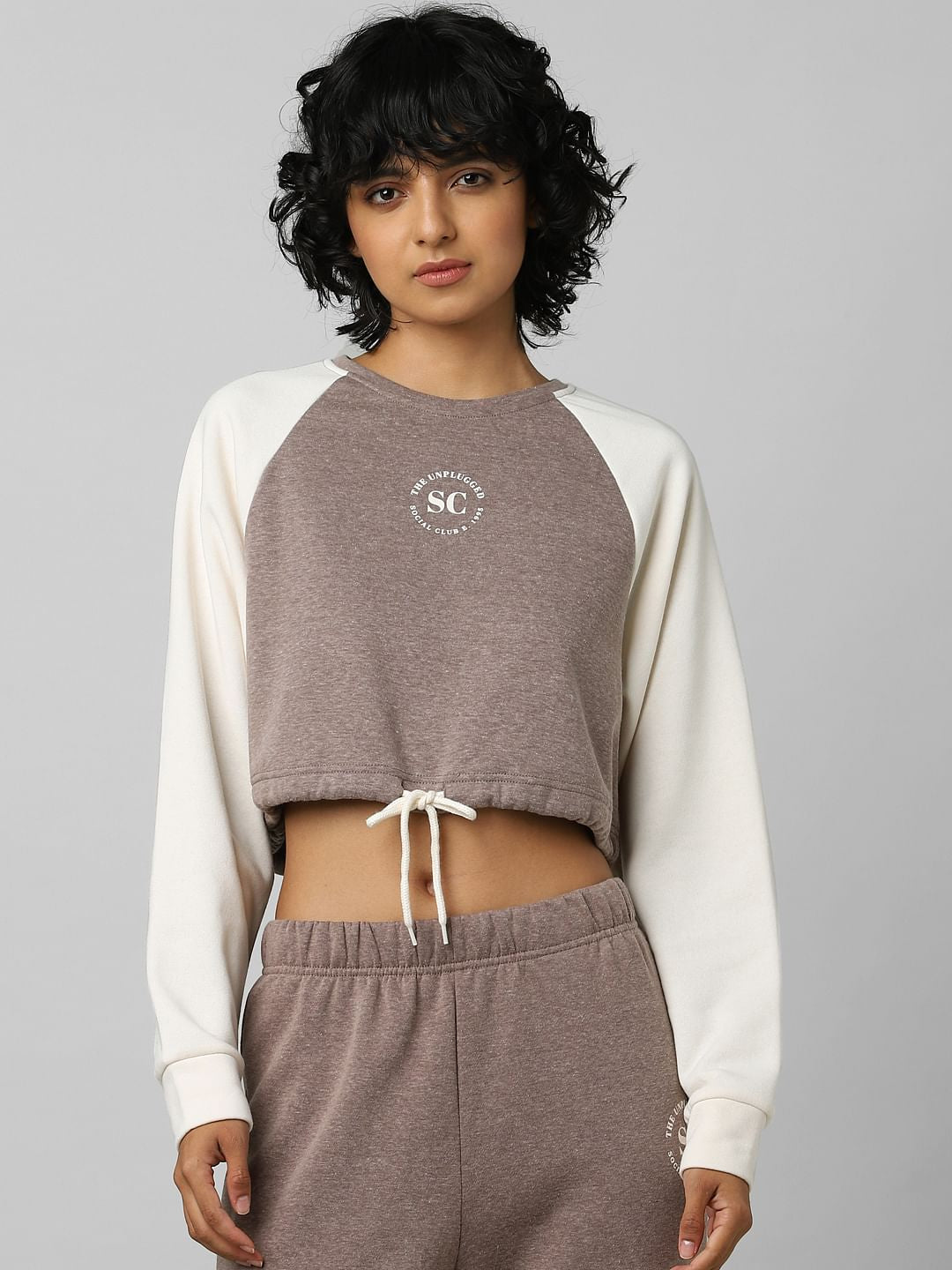 Brown Colourblocked Co-Ord Sweatshirt