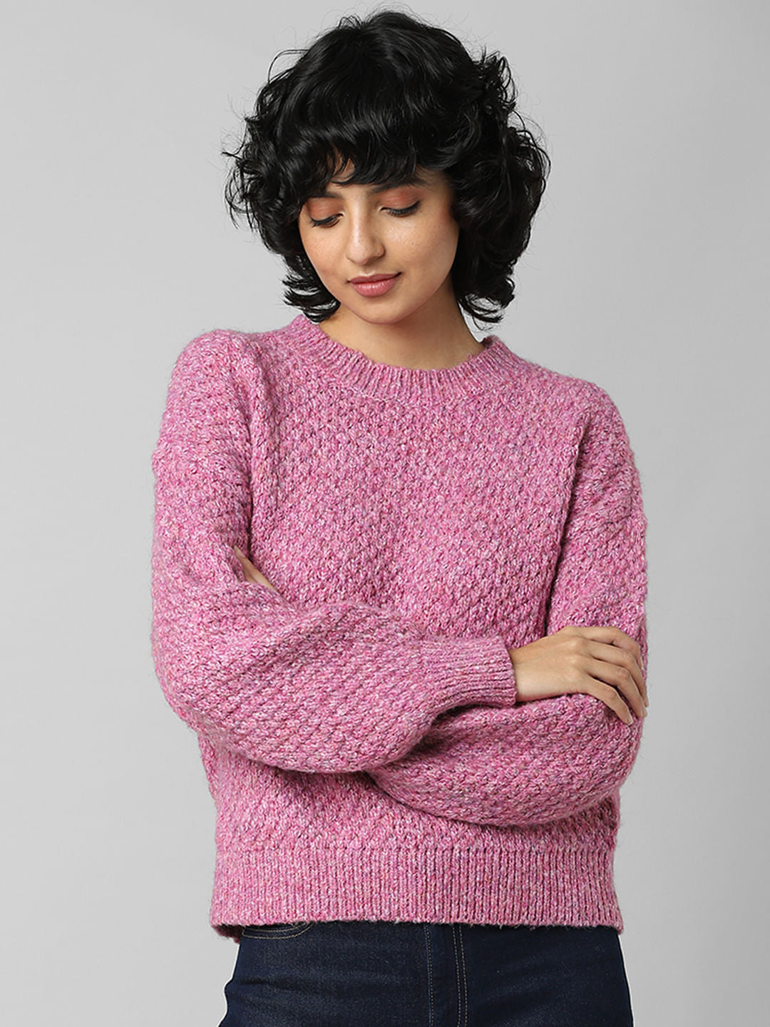 Pink Structured Knit Pullover