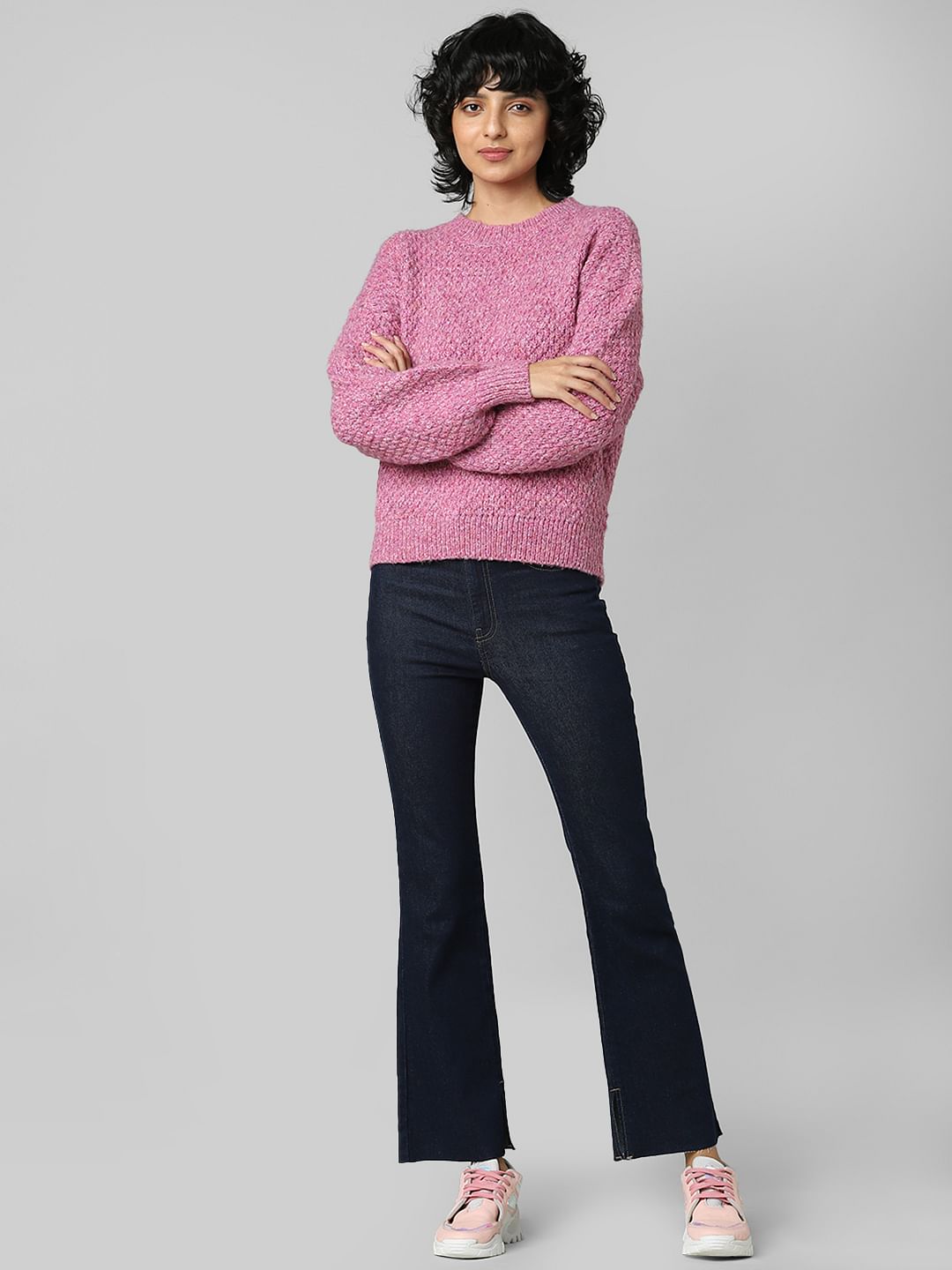 Pink Structured Knit Pullover