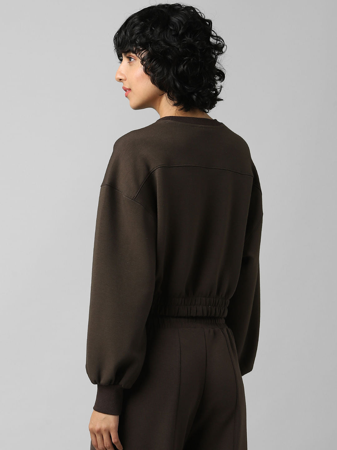 Dark Brown Cropped Co-Ord Sweatshirt