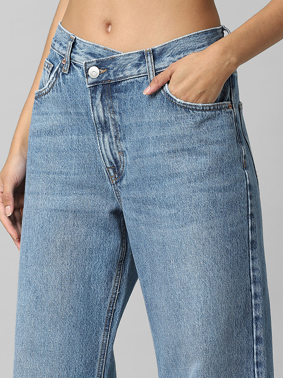 Blue Mid Rise Wide Leg Jeans