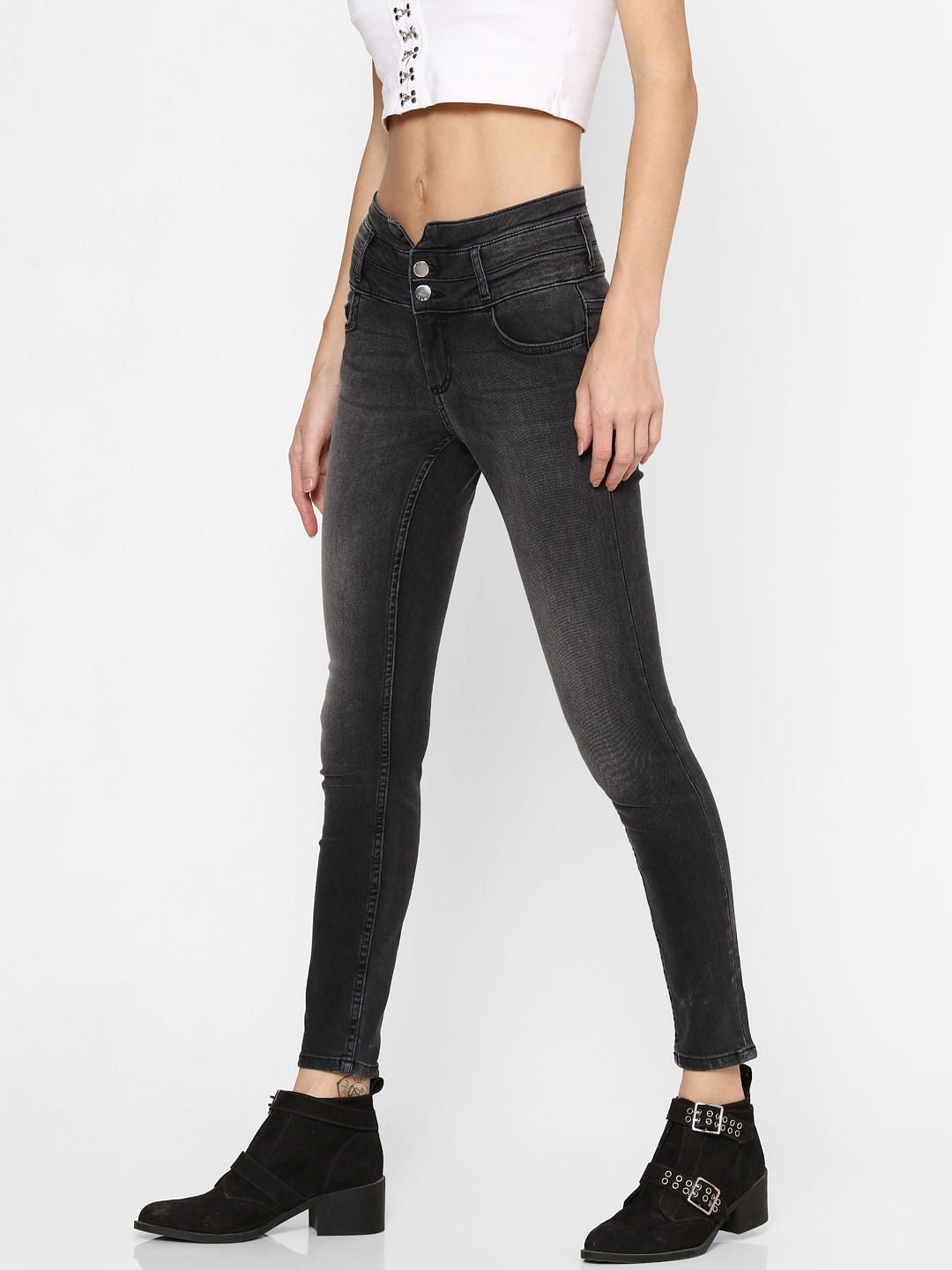 Grey High Waist Skinny Jeans