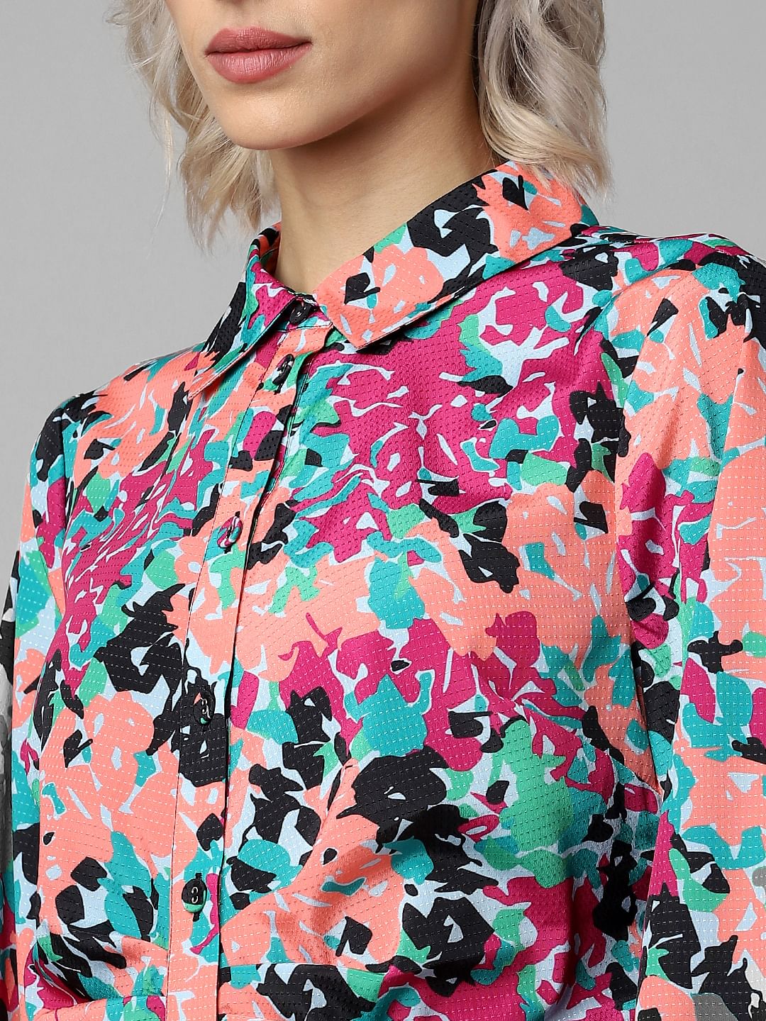 Pink Floral Print Shirt Dress