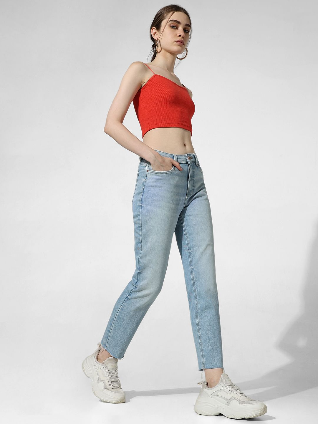 Light Blue High Rise Straight Fit Jeans