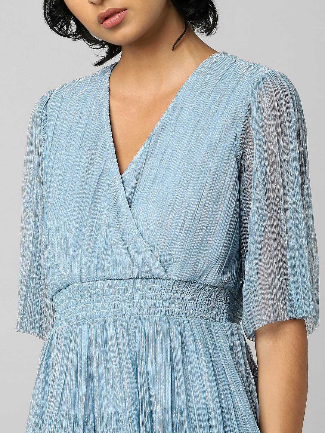Blue Pleated Mini Dress