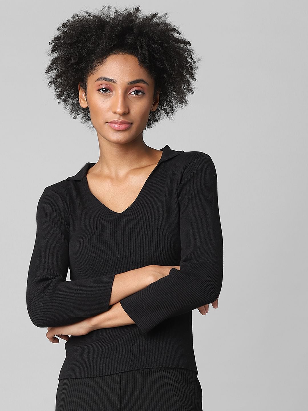 Black Ribbed Co-Ord Pullover