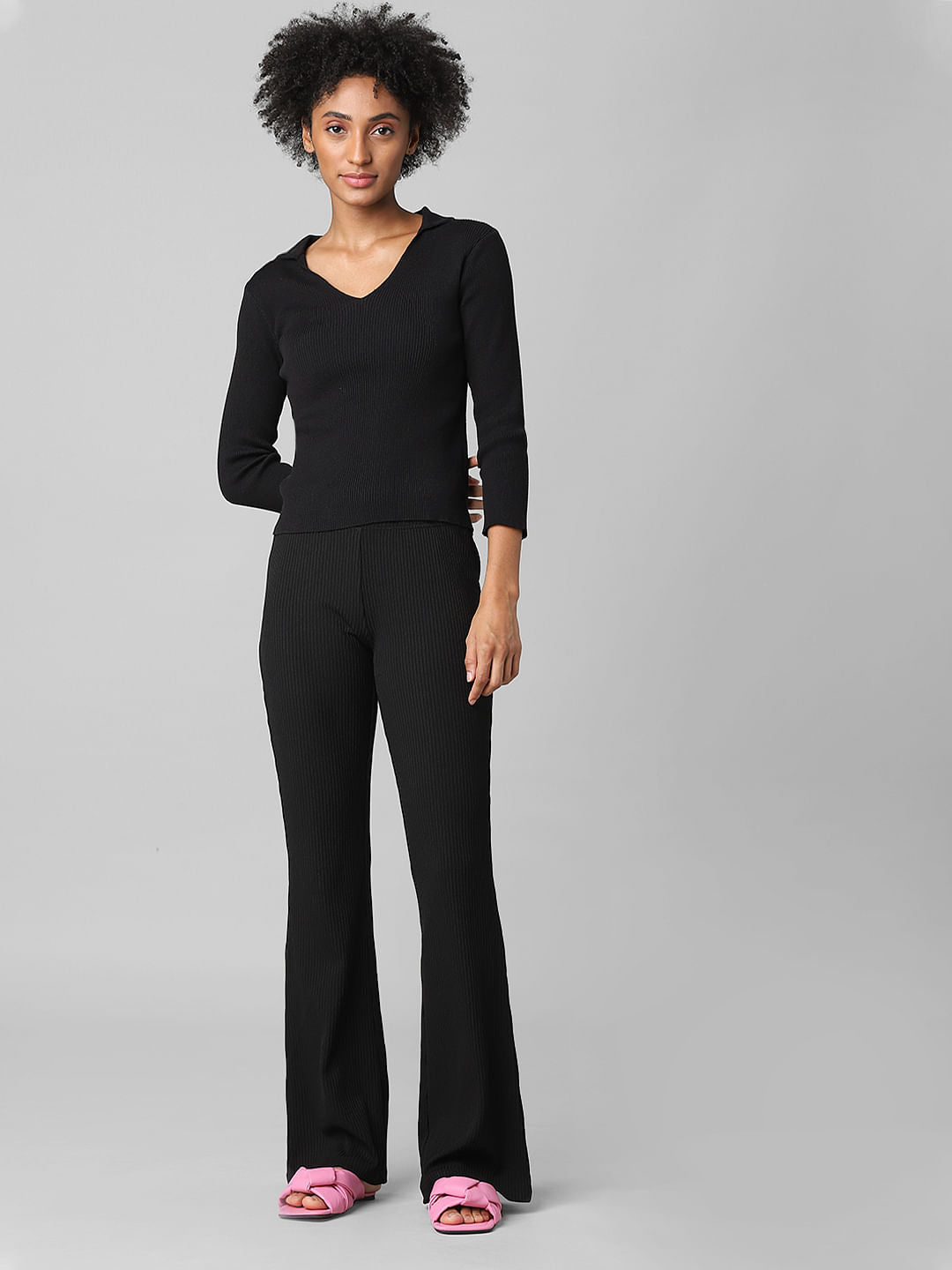 Black Ribbed Co-Ord Pullover