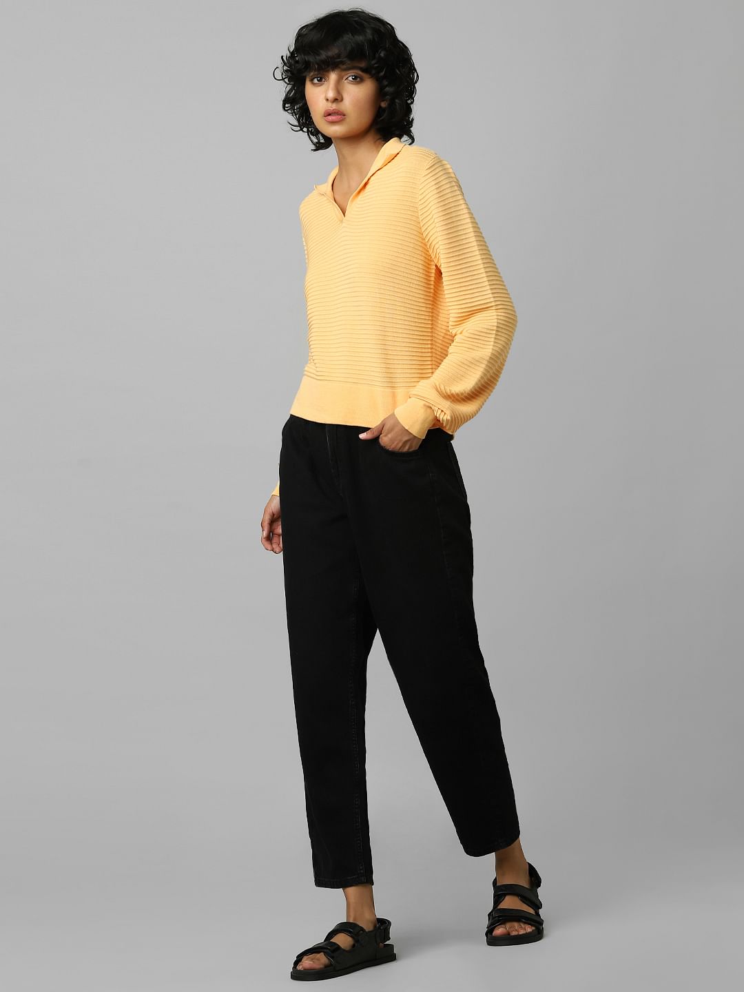 Orange Structured-Knit Pullover