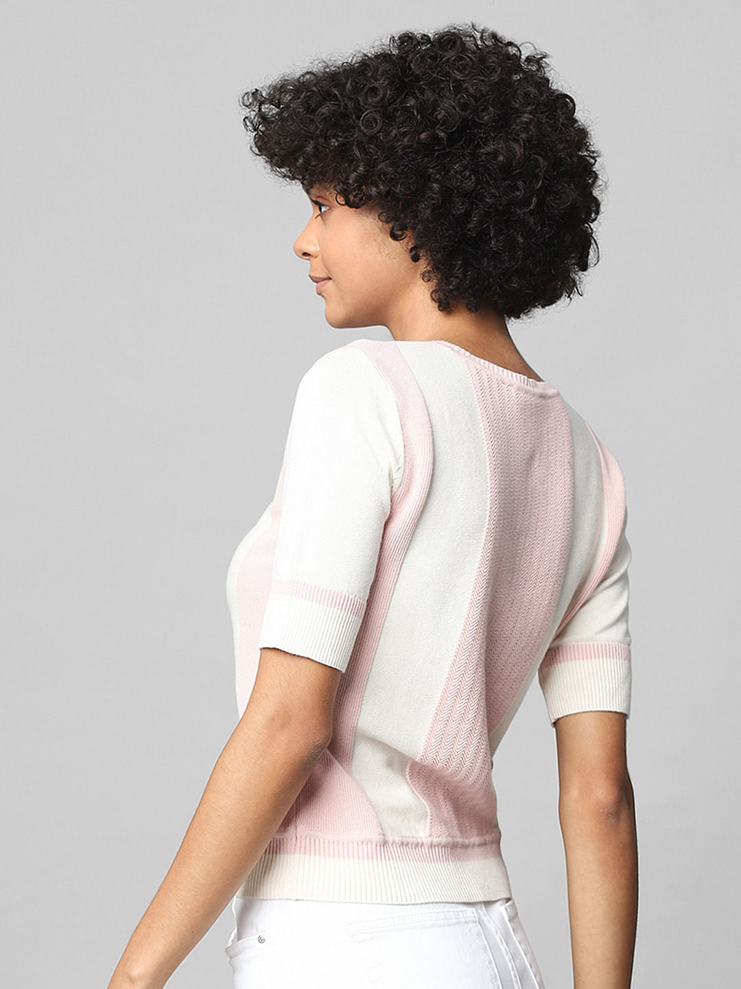 White Colourblocked Knit Top