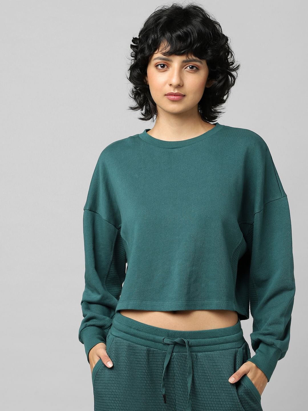 Green Cropped Co-Ord Sweatshirt