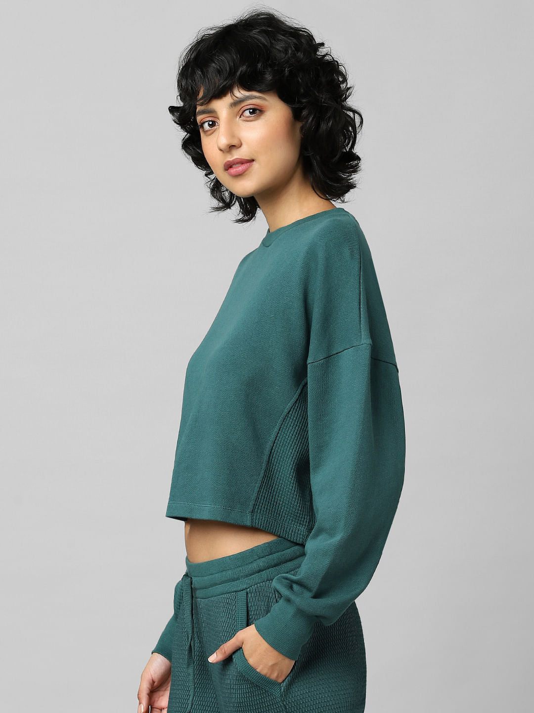 Green Cropped Co-Ord Sweatshirt