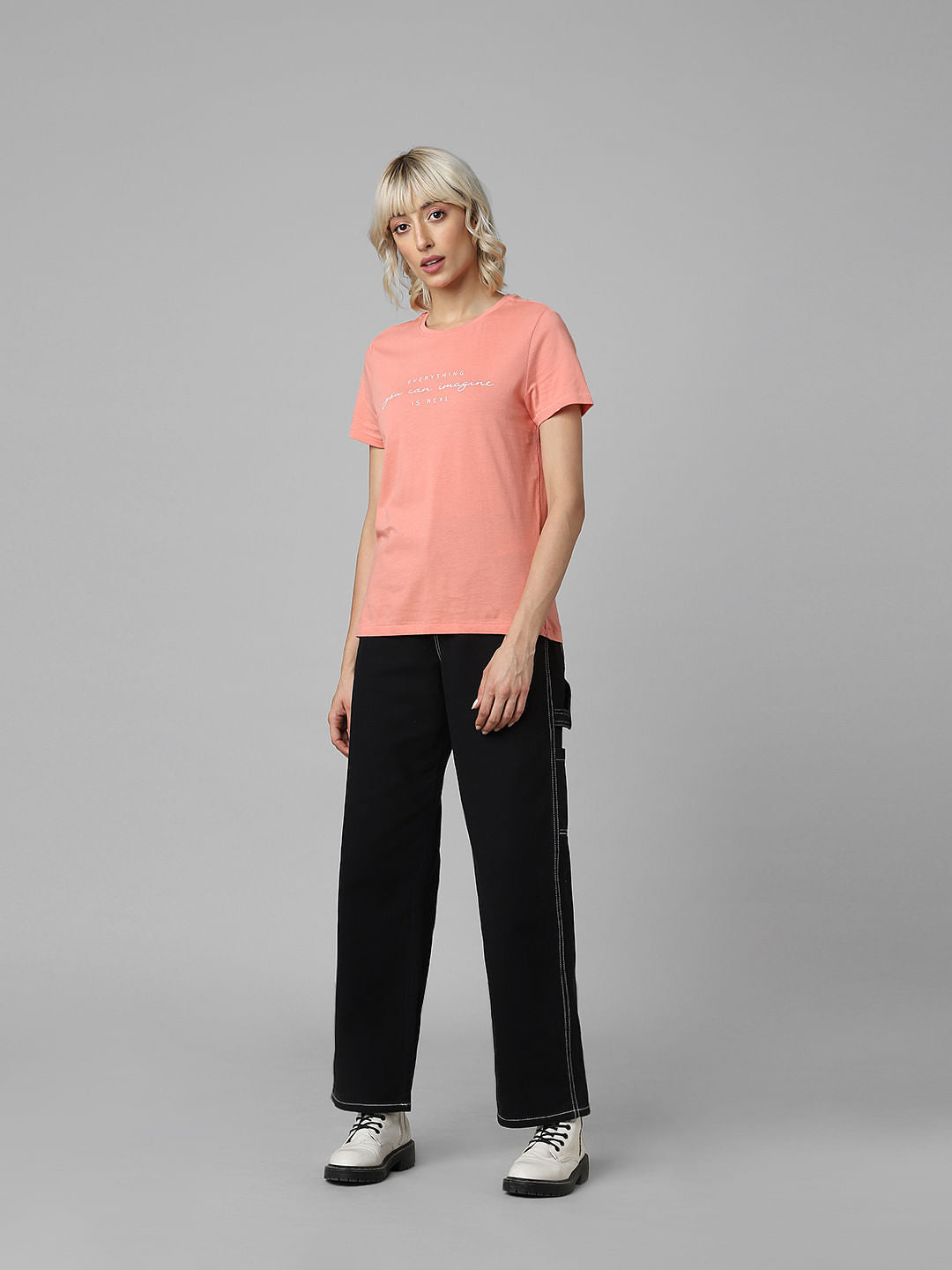 Pink Organic Cotton Slogan Print T-Shirt