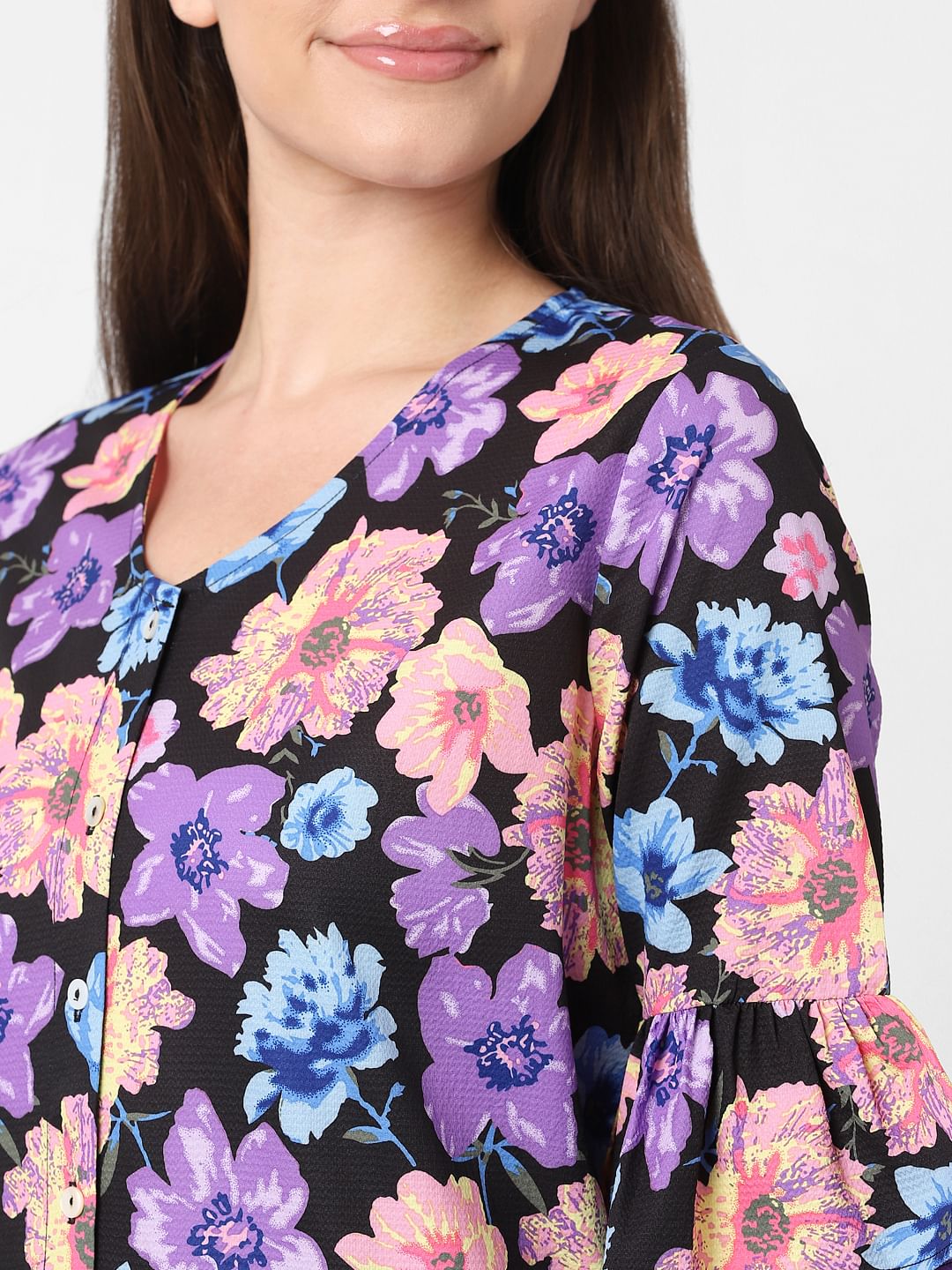 Black Floral Print Tunic Dress