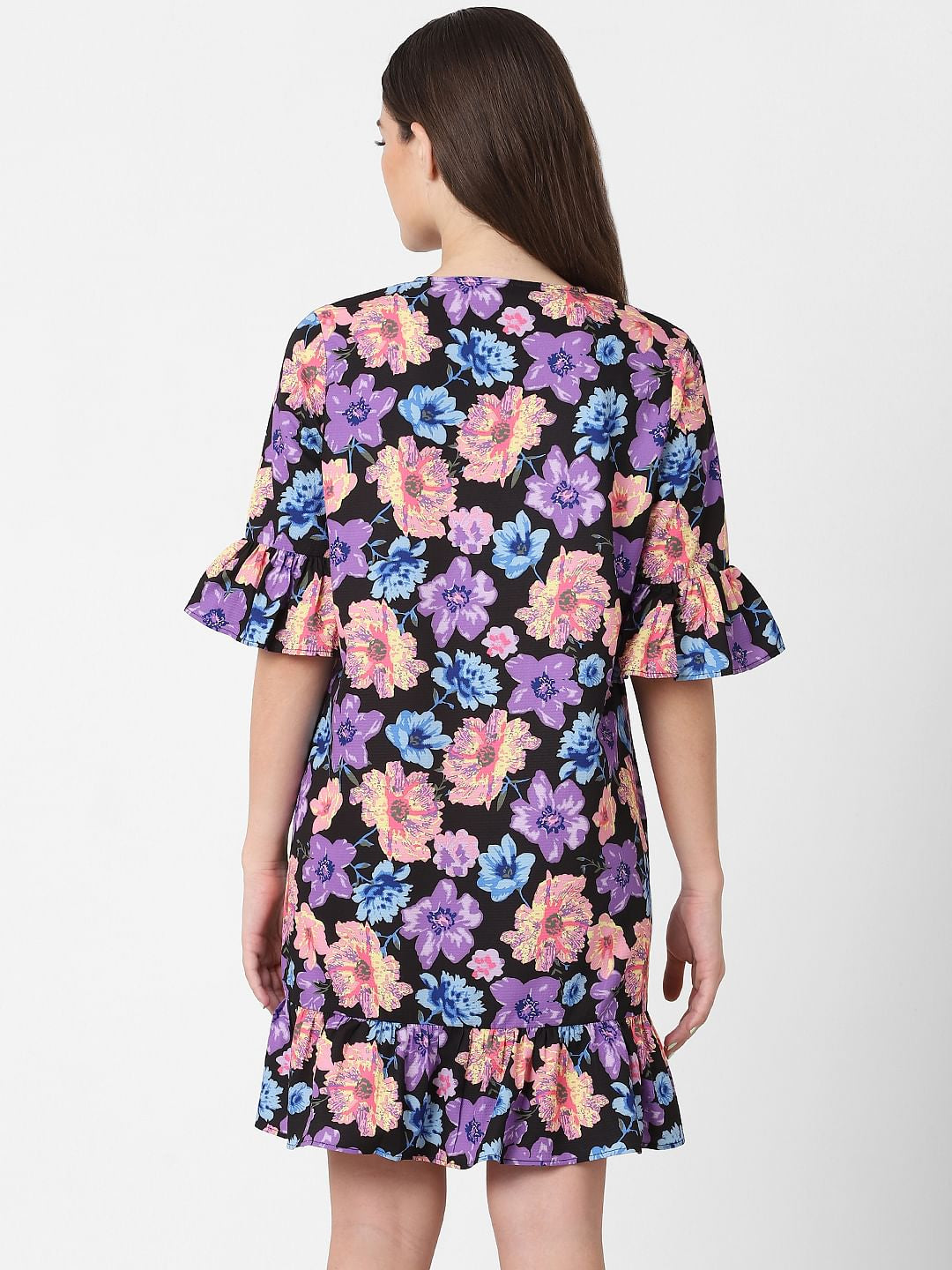 Black Floral Print Tunic Dress