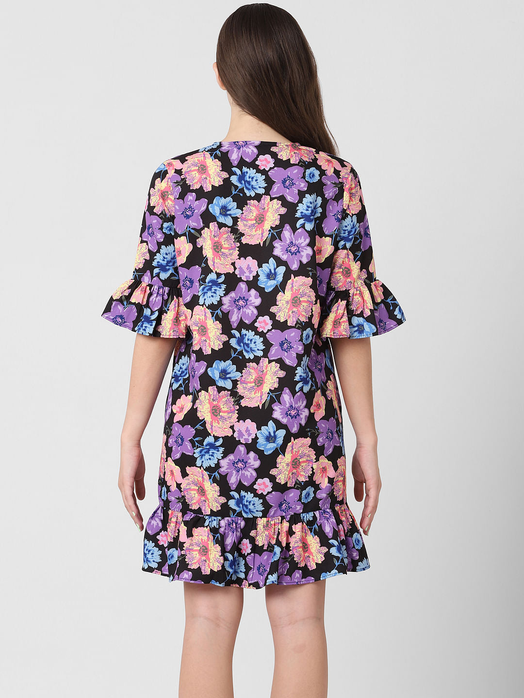 Black Floral Print Tunic Dress