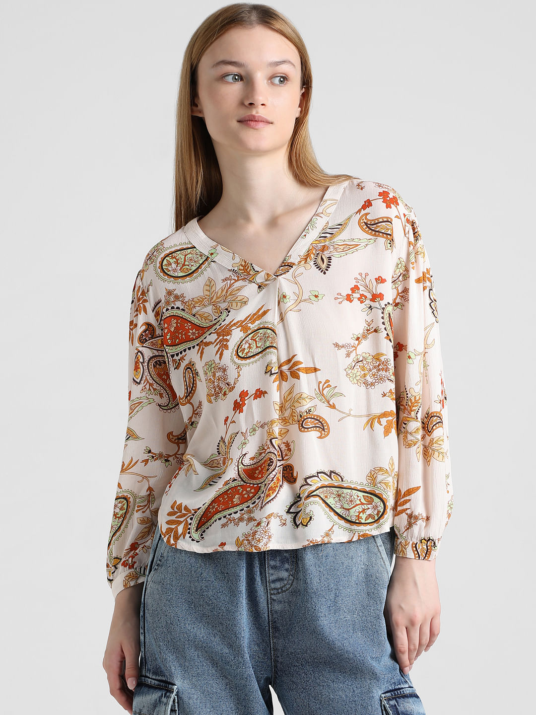 Beige Paisley Print Top