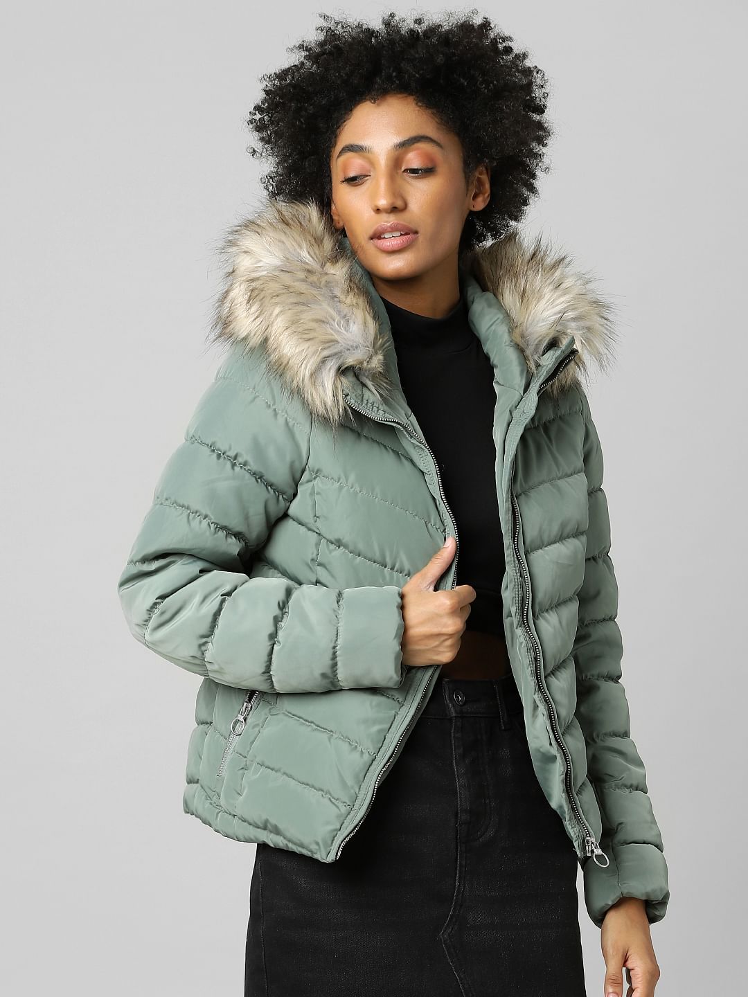 Sea Green Hooded Puffer Jacket