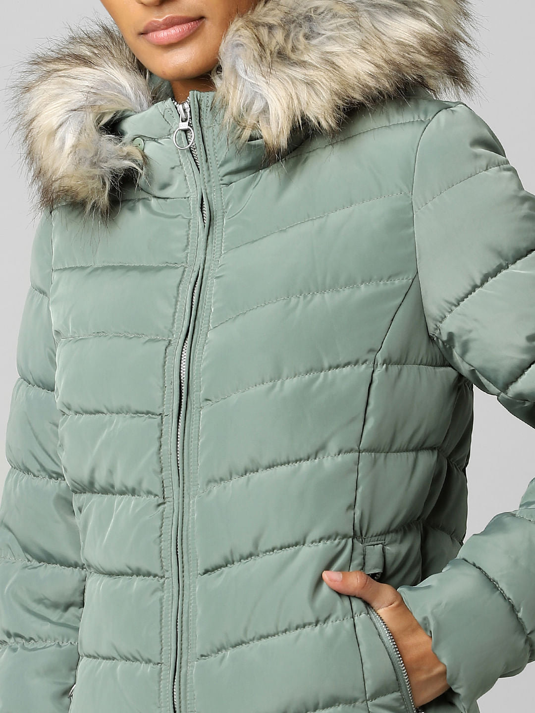 Sea Green Hooded Puffer Jacket