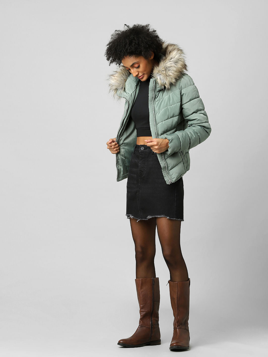 Sea Green Hooded Puffer Jacket