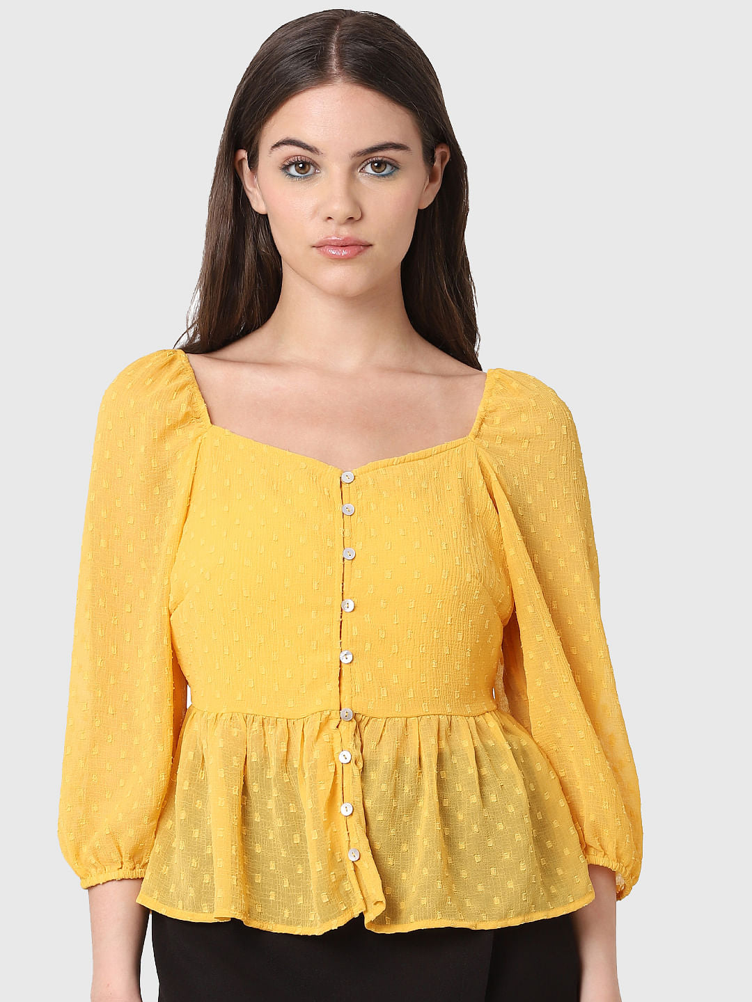 Yellow Textured Peplum Top